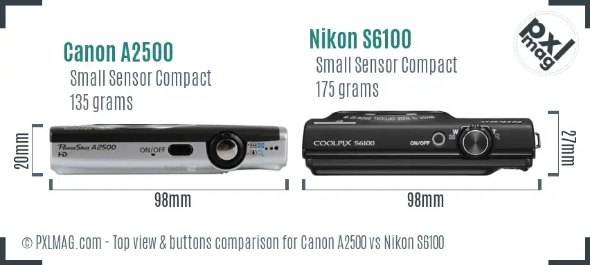 Canon A2500 vs Nikon S6100 top view buttons comparison Canon A2500 vs Nikon S6100 top view buttons comparison
