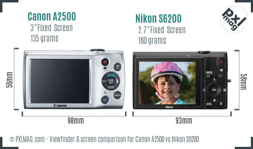 Canon A2500 vs Nikon S6200 Screen and Viewfinder comparison