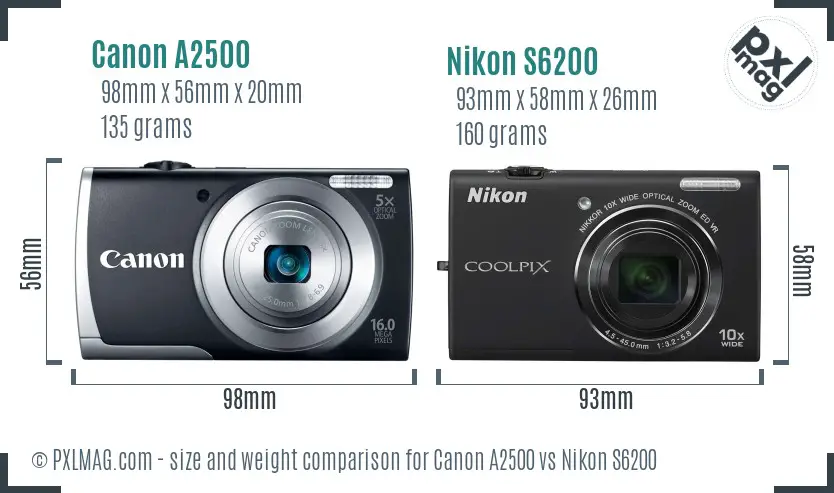 Canon A2500 vs Nikon S6200 size comparison