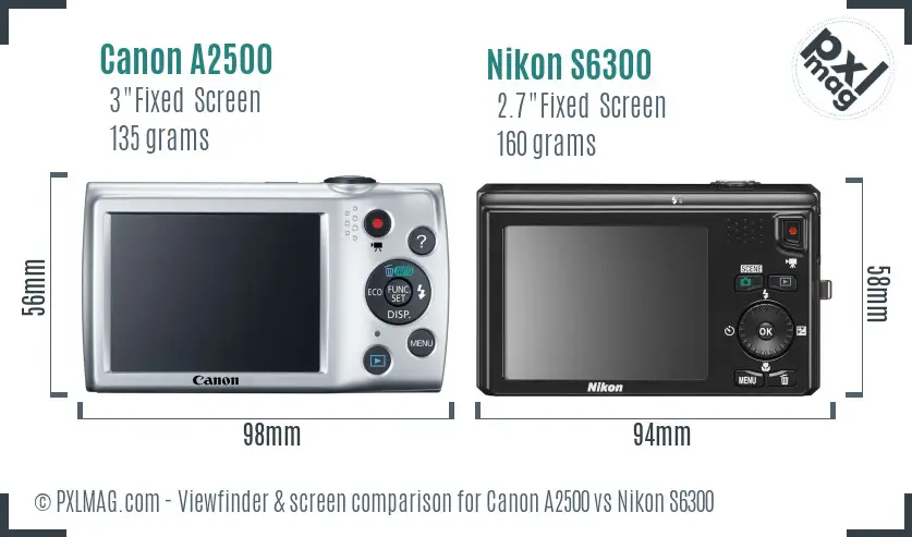 Canon A2500 vs Nikon S6300 Screen and Viewfinder comparison Canon A2500 vs Nikon S6300 Screen and Viewfinder comparison