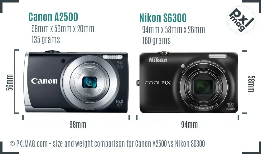 Canon A2500 vs Nikon S6300 size comparison Canon A2500 vs Nikon S6300 size comparison