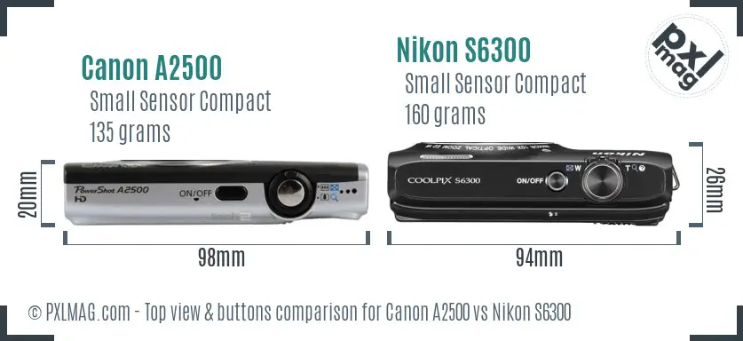 Canon A2500 vs Nikon S6300 top view buttons comparison Canon A2500 vs Nikon S6300 top view buttons comparison