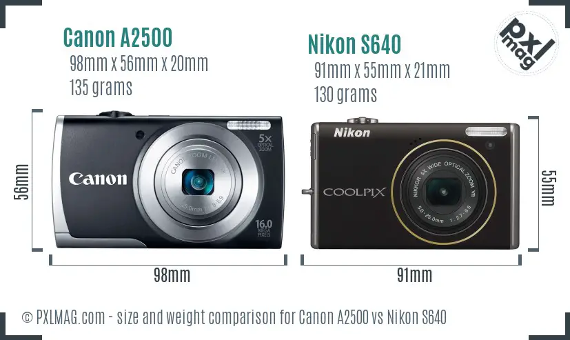 Canon A2500 vs Nikon S640 size comparison