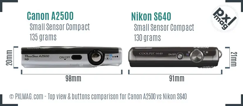 Canon A2500 vs Nikon S640 top view buttons comparison