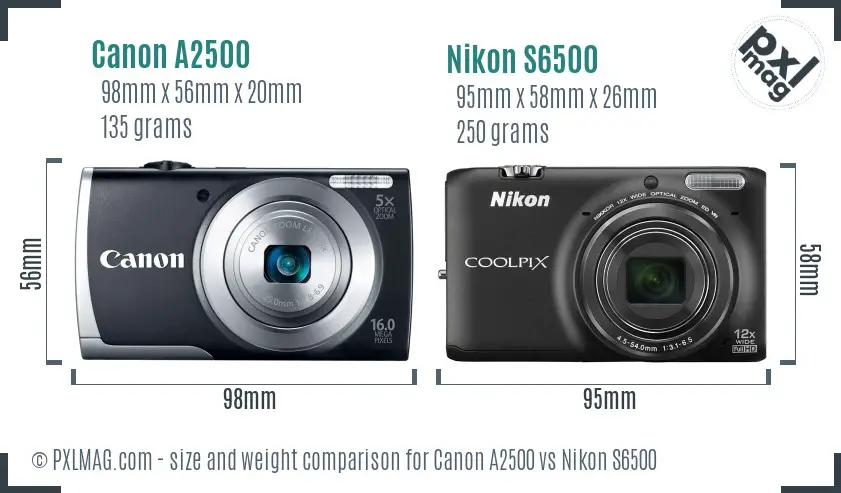 Canon A2500 vs Nikon S6500 size comparison Canon A2500 vs Nikon S6500 size comparison