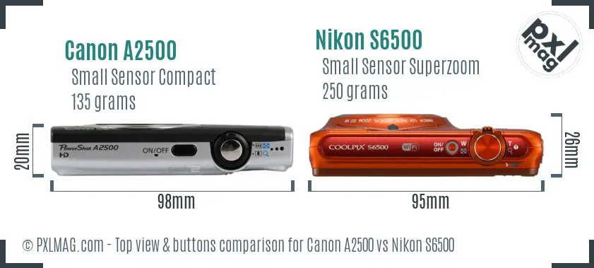 Canon A2500 vs Nikon S6500 top view buttons comparison Canon A2500 vs Nikon S6500 top view buttons comparison