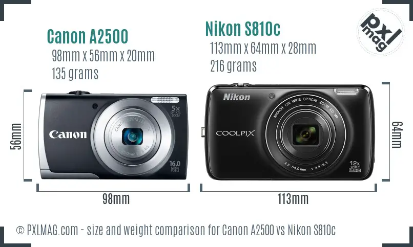 Canon A2500 vs Nikon S810c size comparison Canon A2500 vs Nikon S810c size comparison