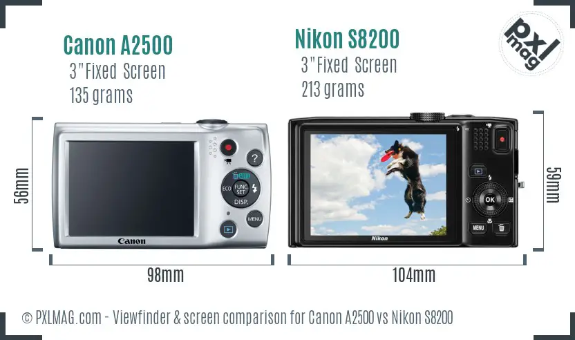 Canon A2500 vs Nikon S8200 Screen and Viewfinder comparison