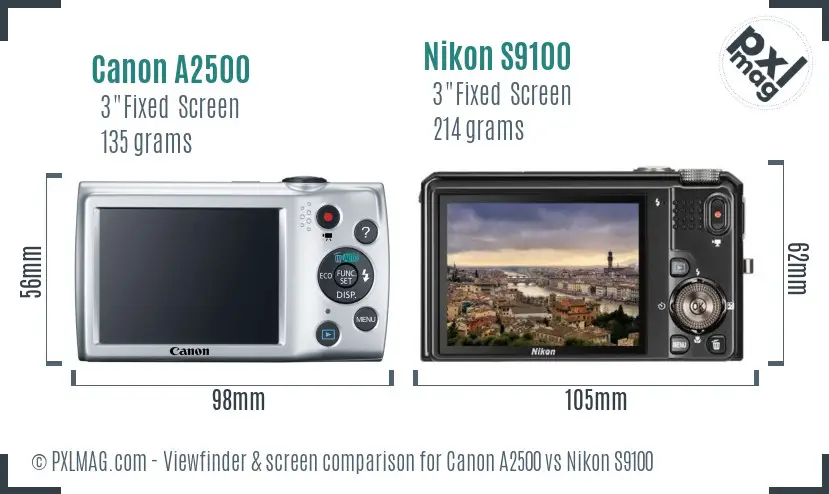 Canon A2500 vs Nikon S9100 Screen and Viewfinder comparison