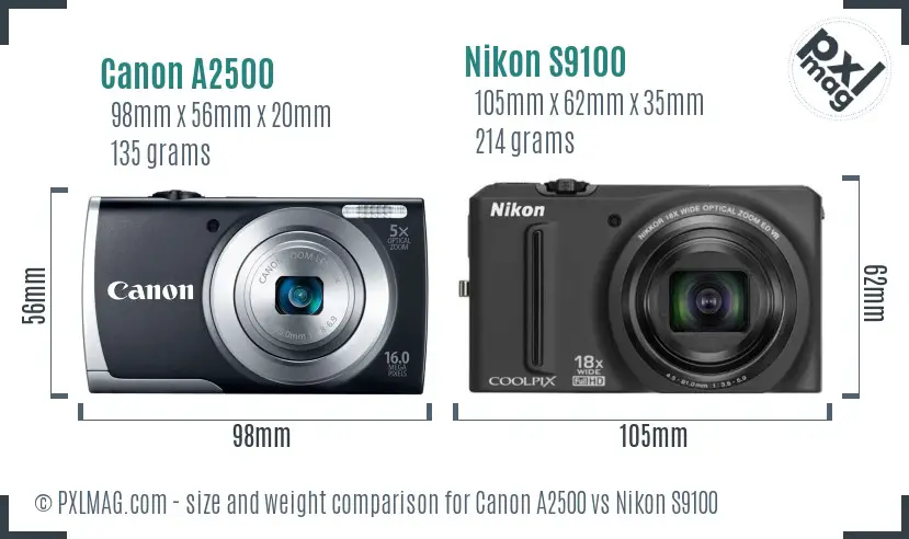 Canon A2500 vs Nikon S9100 size comparison