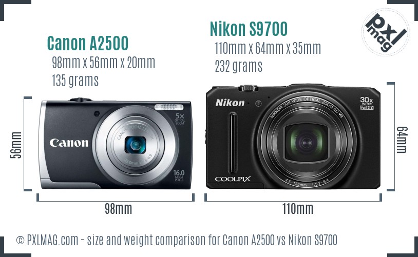 Canon A2500 vs Nikon S9700 size comparison Canon A2500 vs Nikon S9700 size comparison