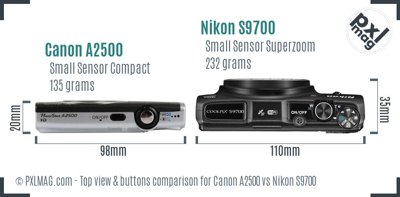 Canon A2500 vs Nikon S9700 top view buttons comparison