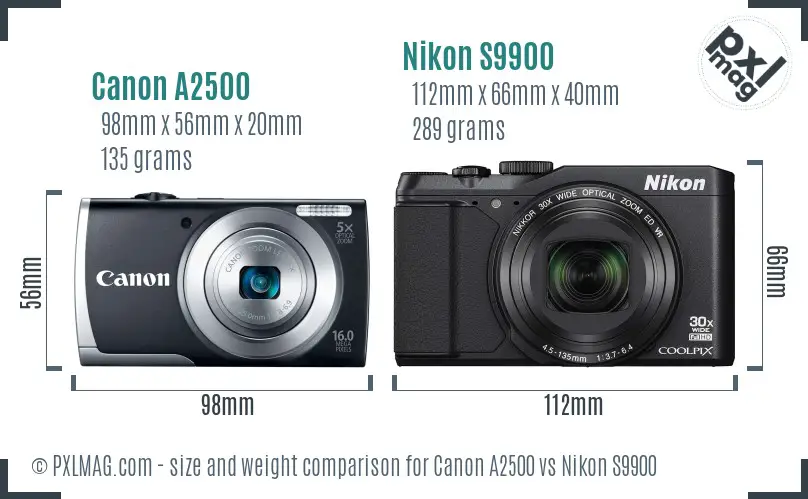 Canon A2500 vs Nikon S9900 size comparison Canon A2500 vs Nikon S9900 size comparison