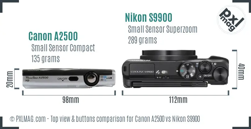Canon A2500 vs Nikon S9900 top view buttons comparison Canon A2500 vs Nikon S9900 top view buttons comparison