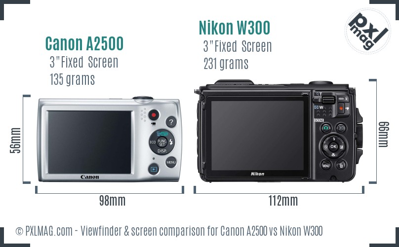 Canon A2500 vs Nikon W300 Screen and Viewfinder comparison