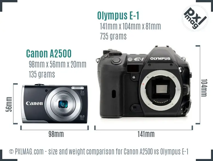Canon A2500 vs Olympus E-1 size comparison