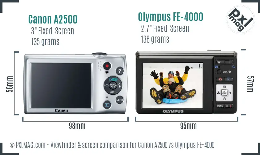 Canon A2500 vs Olympus FE-4000 Screen and Viewfinder comparison