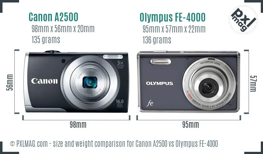 Canon A2500 vs Olympus FE-4000 size comparison