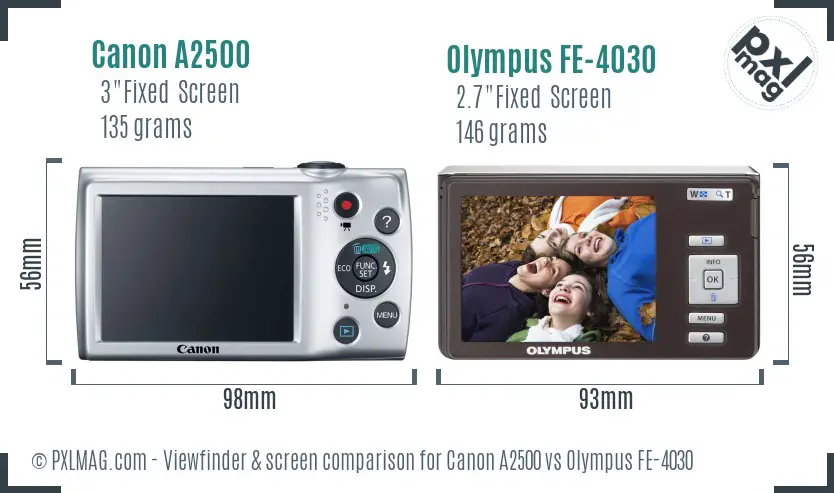 Canon A2500 vs Olympus FE-4030 Screen and Viewfinder comparison