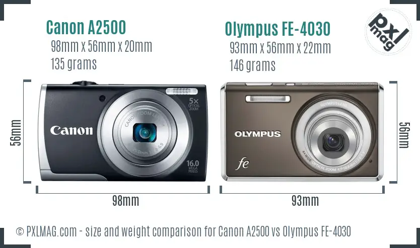 Canon A2500 vs Olympus FE-4030 size comparison