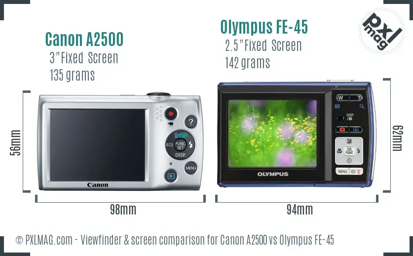 Canon A2500 vs Olympus FE-45 Screen and Viewfinder comparison