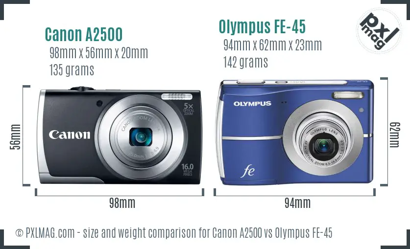 Canon A2500 vs Olympus FE-45 size comparison