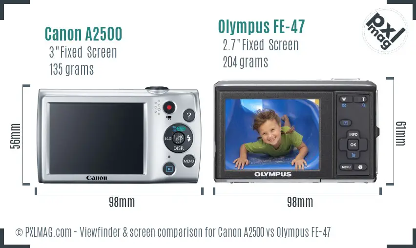 Canon A2500 vs Olympus FE-47 Screen and Viewfinder comparison
