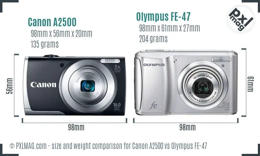 Canon A2500 vs Olympus FE-47 size comparison