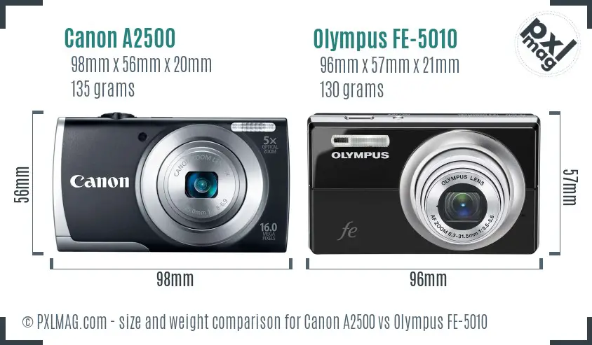 Canon A2500 vs Olympus FE-5010 size comparison