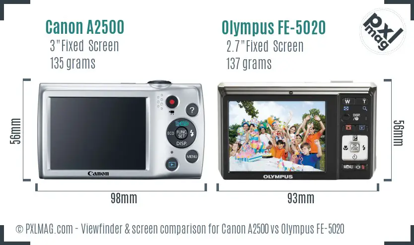 Canon A2500 vs Olympus FE-5020 Screen and Viewfinder comparison