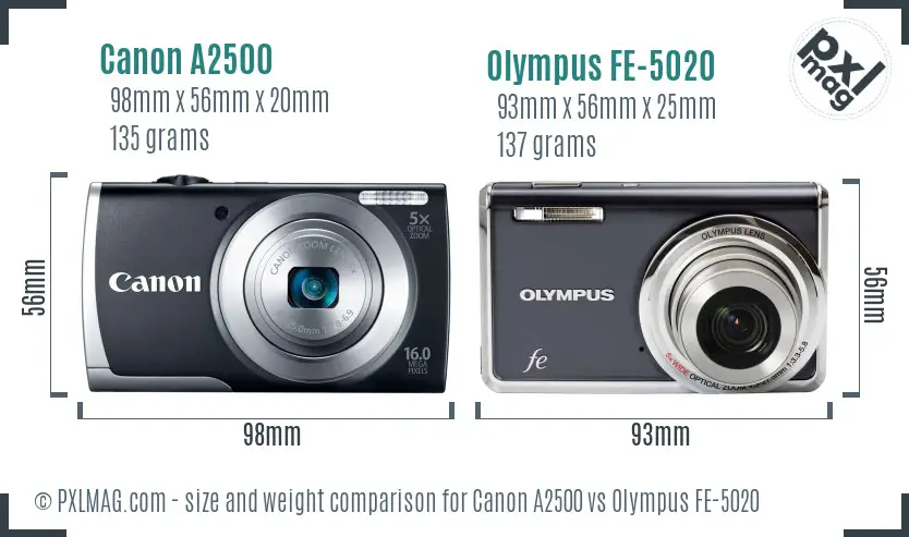 Canon A2500 vs Olympus FE-5020 size comparison