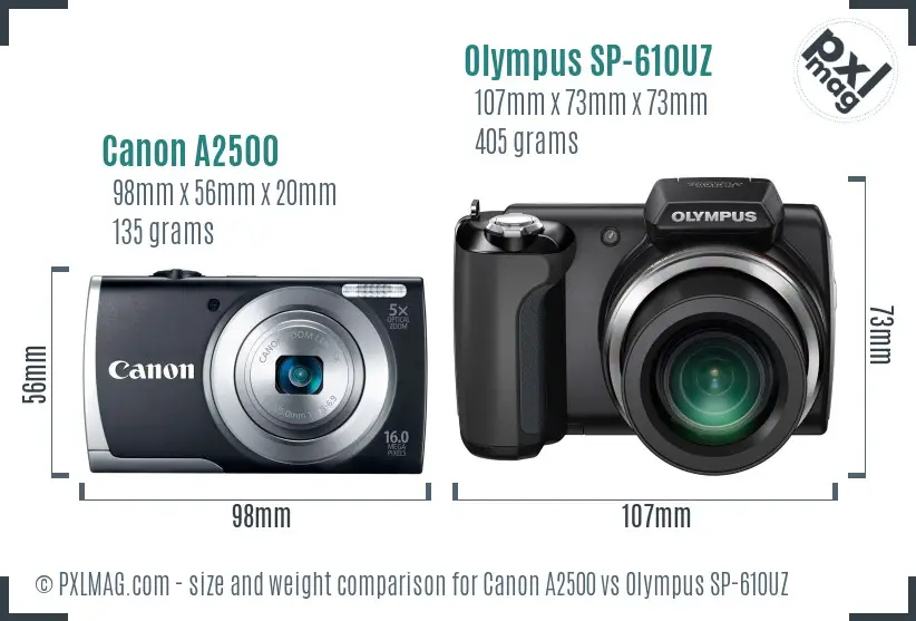 Canon A2500 vs Olympus SP-610UZ size comparison