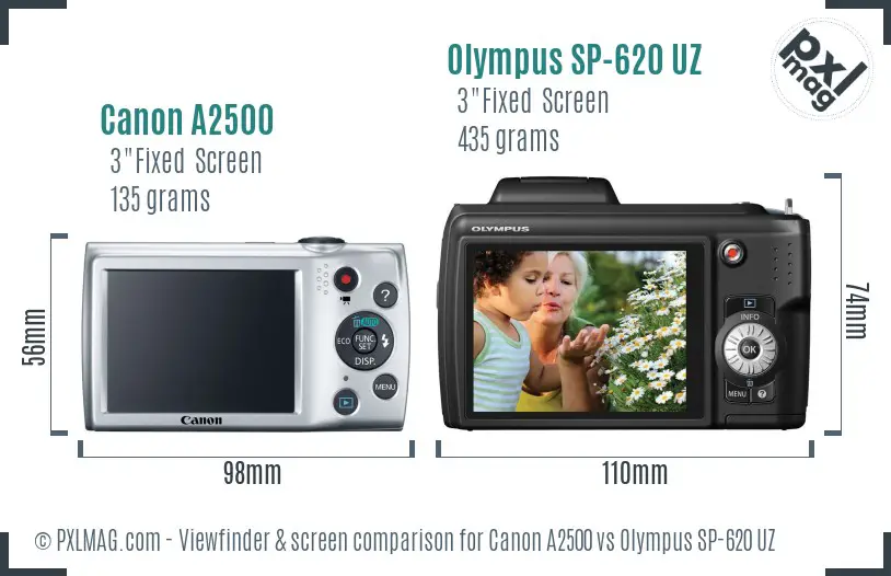 Canon A2500 vs Olympus SP-620 UZ Screen and Viewfinder comparison