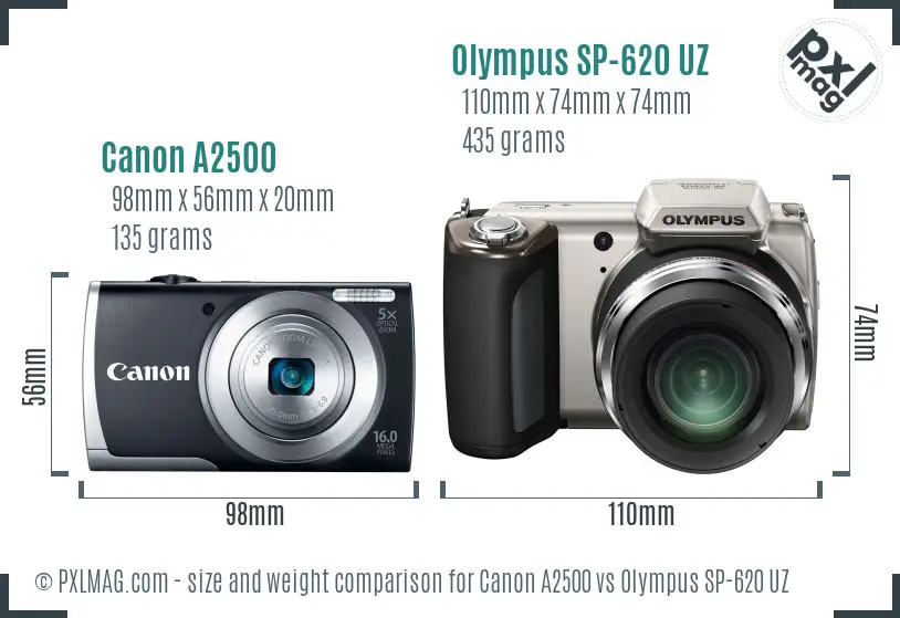 Canon A2500 vs Olympus SP-620 UZ size comparison