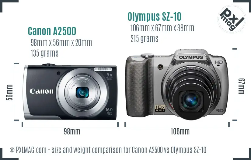 Canon A2500 vs Olympus SZ-10 size comparison