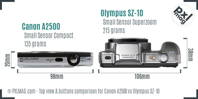 Canon A2500 vs Olympus SZ-10 top view buttons comparison