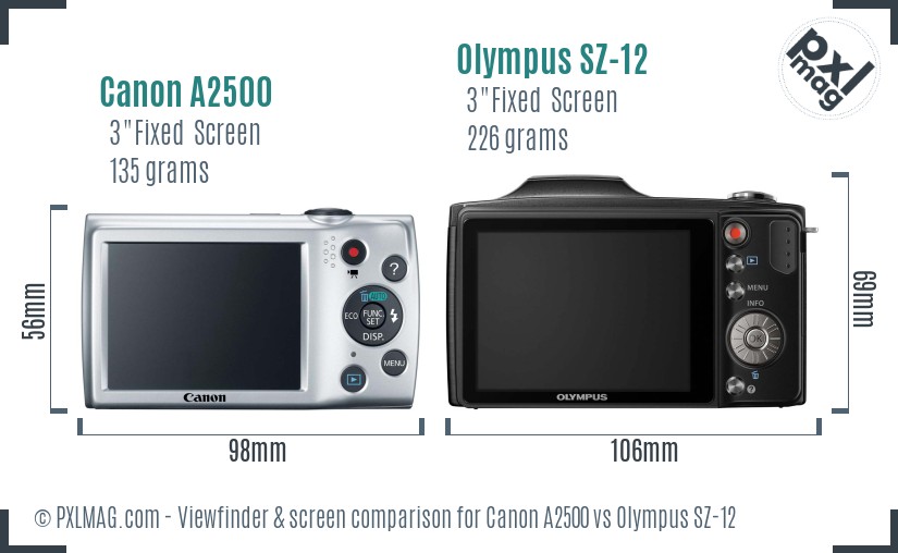 Canon A2500 vs Olympus SZ-12 Screen and Viewfinder comparison