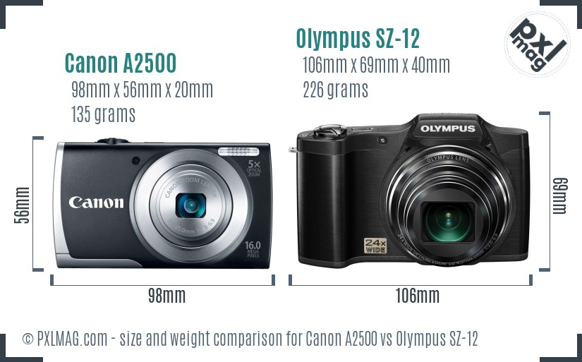 Canon A2500 vs Olympus SZ-12 size comparison