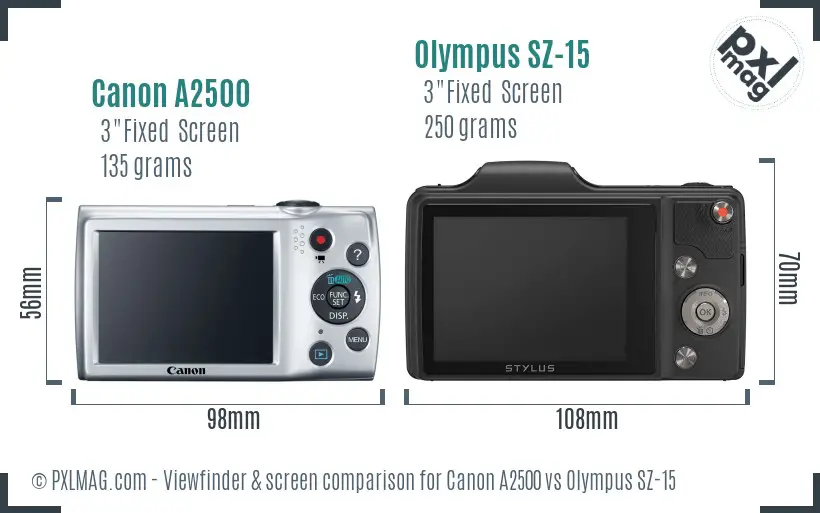 Canon A2500 vs Olympus SZ-15 Screen and Viewfinder comparison