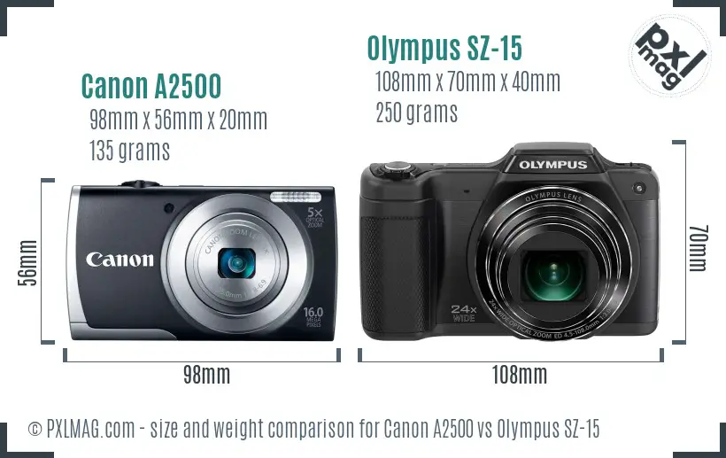 Canon A2500 vs Olympus SZ-15 size comparison