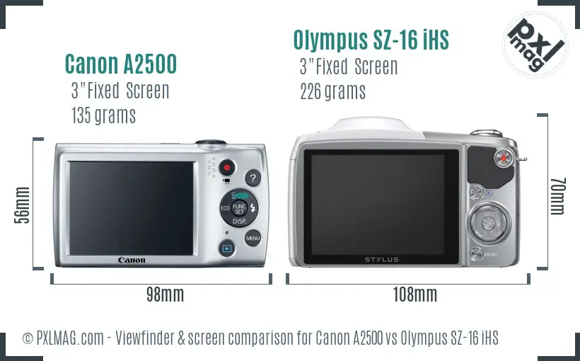 Canon A2500 vs Olympus SZ-16 iHS Screen and Viewfinder comparison Canon A2500 vs Olympus SZ-16 iHS Screen and Viewfinder comparison