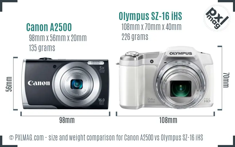 Canon A2500 vs Olympus SZ-16 iHS size comparison Canon A2500 vs Olympus SZ-16 iHS size comparison