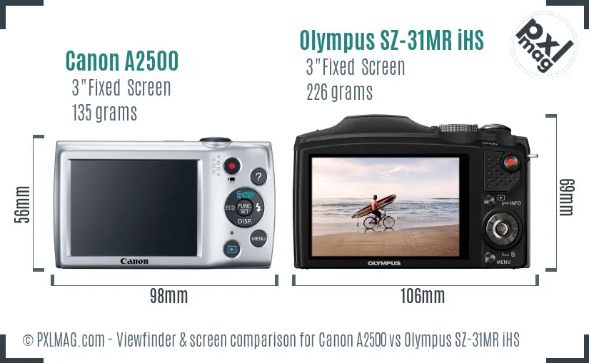 Canon A2500 vs Olympus SZ-31MR iHS Screen and Viewfinder comparison