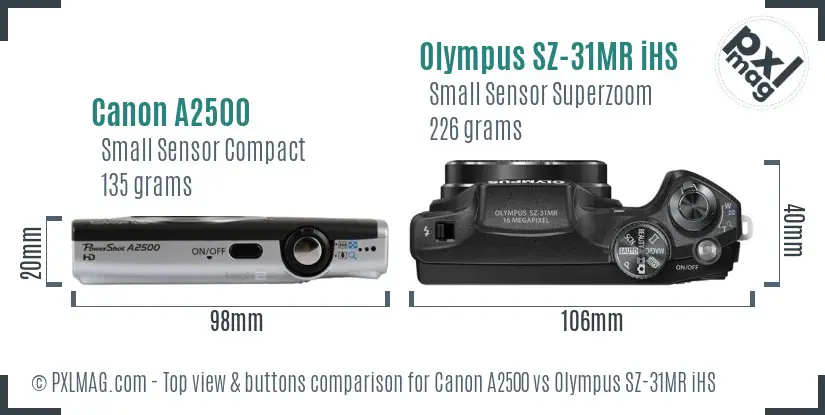 Canon A2500 vs Olympus SZ-31MR iHS top view buttons comparison