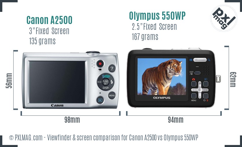 Canon A2500 vs Olympus 550WP Screen and Viewfinder comparison