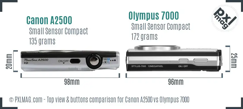 Canon A2500 vs Olympus 7000 top view buttons comparison Canon A2500 vs Olympus 7000 top view buttons comparison