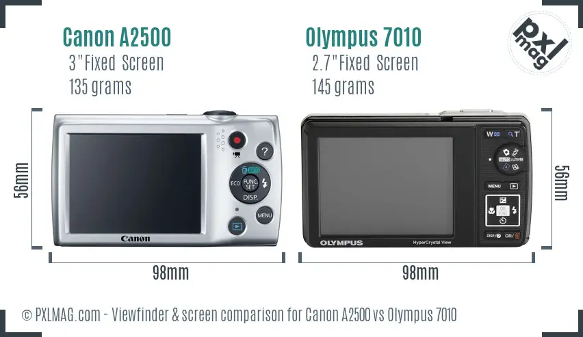 Canon A2500 vs Olympus 7010 Screen and Viewfinder comparison