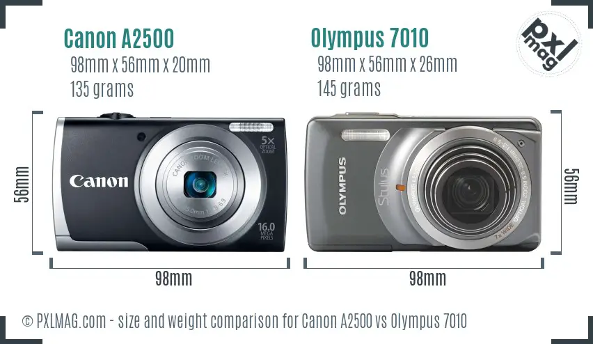 Canon A2500 vs Olympus 7010 size comparison