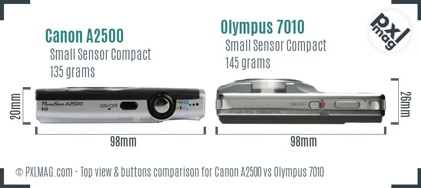Canon A2500 vs Olympus 7010 top view buttons comparison