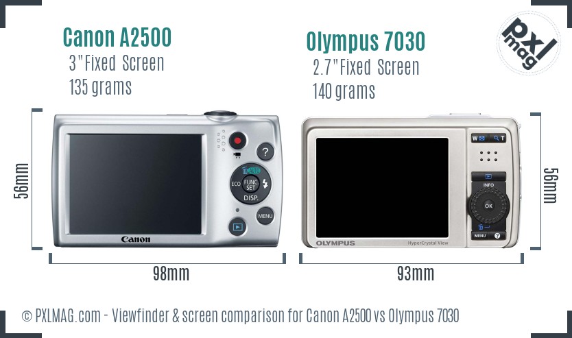 Canon A2500 vs Olympus 7030 Screen and Viewfinder comparison